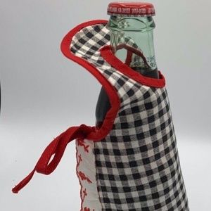 6 Handmade Vintage Drinks / Bottle Koozies, Mini-Aprons with lace
